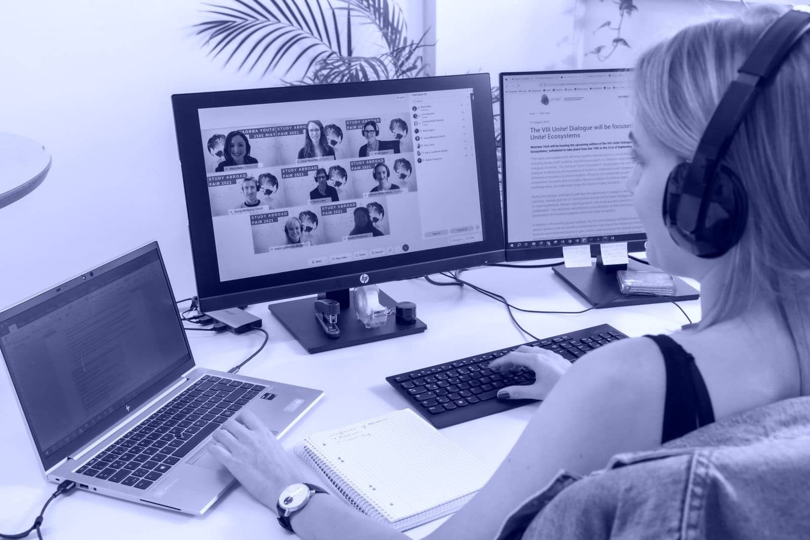 Woman attending an online meeting