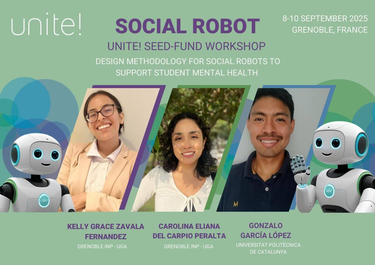 See larger image Three students from Grenoble INP - UGA and UPC work together in a robot mental health workshop